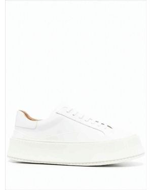 Jil Sander Minimalist Calfskin Leather Sneakers With Textured Rubber Sole - White