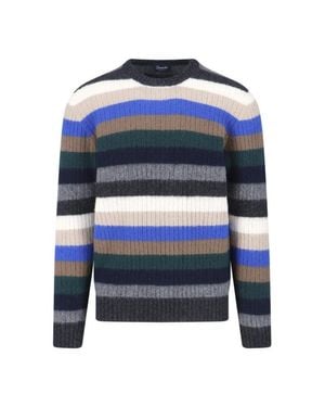 Drumohr Multicolor Textured Knit Sweater With Ribbed Detailing - Blue