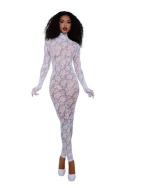 Dreamgirl Gloved Bodystocking Dmnd - Purple
