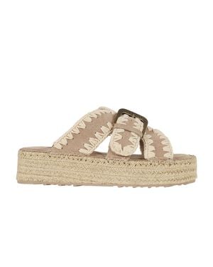 Mou Handcrafted Suede Platform Sandals With Jute Sole - White