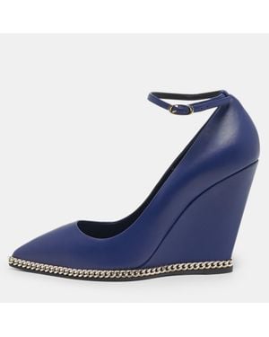Giuseppe Zanotti Leather Yvette Chain Wedge Pumps - Blue