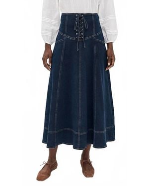 Moon River Lace Up Midi Skirt - Blue