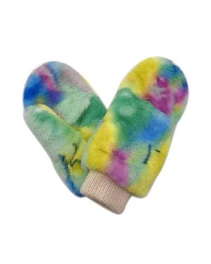 Sensibling Corp Tie Dye Faux Fur Mitten Gloves - Blue