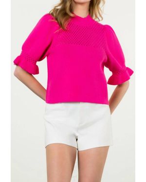Thml Pointelle Knit Puff Sleeve Top - Pink
