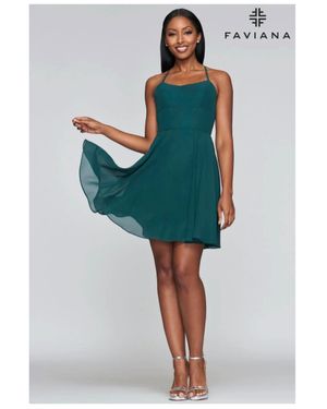 Faviana Lace-Up Back Halter Chiffon Cocktail Dress - Green