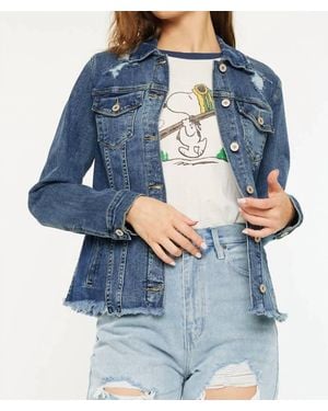 Kancan Fray Hem Denim Jacket - Blue