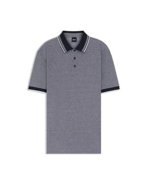 BOSS Oxford-Cotton-Piqué Polo Shirt With Logo Detail - Blue