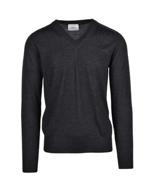 Fumagalli V-Neck Merino Wool Sweater With Ribbed Detailing - Blue