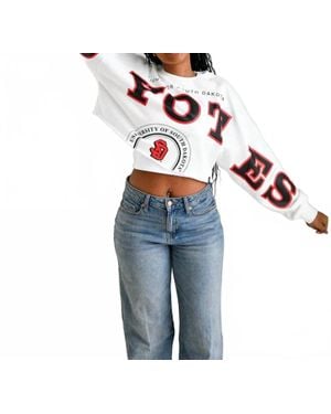 Gameday Social Split Cropped Long Sleeve Crewneck Top - Blue