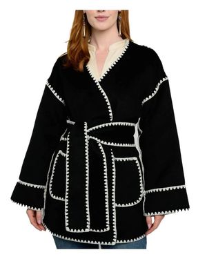 Ivy Jane Whipstitched Wrap Coat - Black