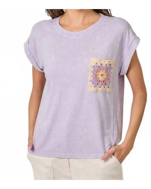 Mystree Crochet Pocket Rolled Up Cuff Top - Purple