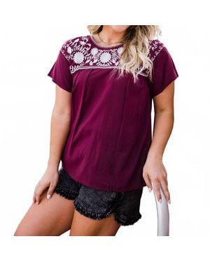 Layerz Clothing Embroidered Short Sleeve Top - Purple