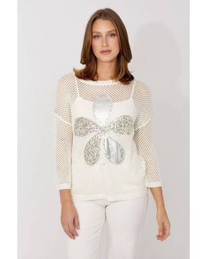FRANK LYMAN Saphine Sequin Floral Embellished Sweater - White