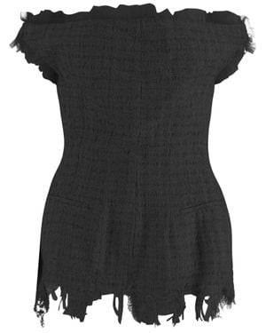 MATIERES FECALES Fringed Off-Shoulder Technical Top - Black