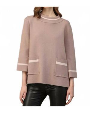 Fate Mock Neck Contrast Trim Sweater - Pink