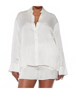 Circular Path Long Sleeve Over Sized Shirt - White