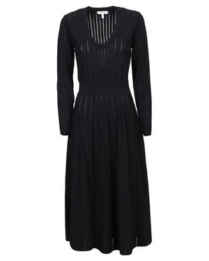 CASASOLA Pointelle Low Neck Viscose Midi Dress - Black