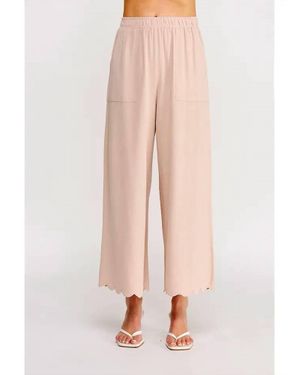 Allie Rose Soft Linen Blend Scallop Hem Elastic Waist Pant - Pink