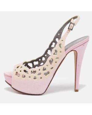 Gina Light Crystal Embellished Suede Cut-Out Platform Slingback Sandals - Pink