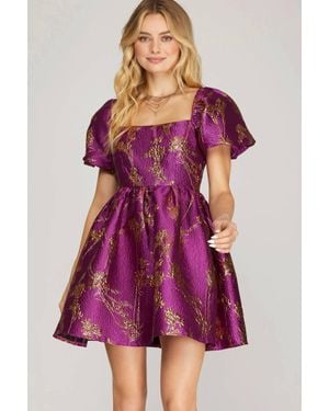 She + Sky Metallic Jaquard Baby Doll Dress - Purple