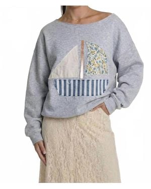 anna-kaci Long Sleeve Top With Sailboat Appliqué - Gray