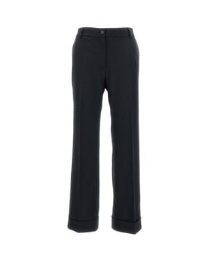 Alberto Biani Tailored Stretch Wool Pants With Ankle-Length Leg And Turned-Up Hem - Black