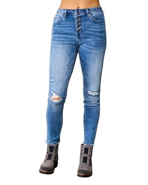 tNR Button Front Skinny Jeans - Blue