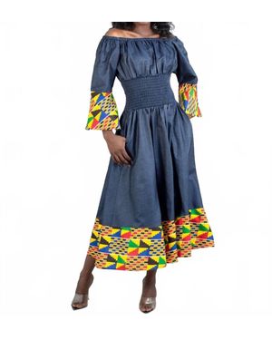 Kara Chic Off-Shoulder Smocked Waist Dress - Blue