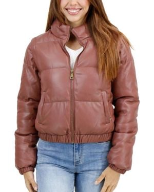 Grace and Lace Butter Faux Leather Puffer Jacket - Red
