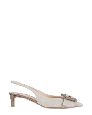 Roberto Festa Panama Linen Vega Leather Sole Leather Pumps - White