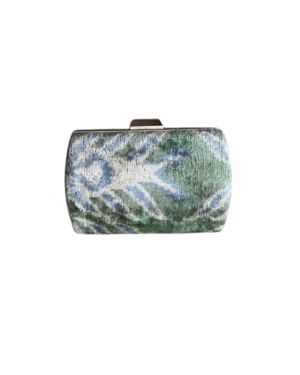 Ayca Silk Velvet Ikat Box Clutch - Green