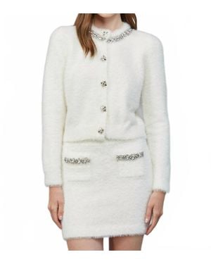 Fate by LFD Be Jeweled Fuzzy Knit Cardigan - Gray