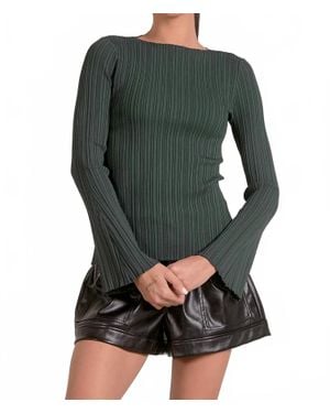 Elan Crewneck Bell Sleeve Top - Green