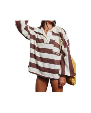 Bucketlist The Sideline Striped Open Collar Top - Black