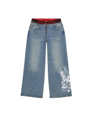Ed Hardy Swallow Panther Elastic Band Jeans - Blue