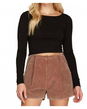 She + Sky Washed Corduroy Shorts With Side Pockets - Black