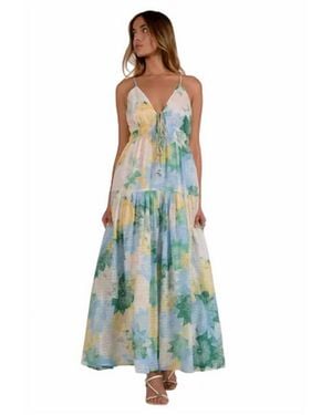 Elan Printed Spaghetti Strap Maxi Dress - Blue