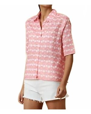 Ro's Garden Fortaleza Elbow Sleeve Button Down Shirt - Pink