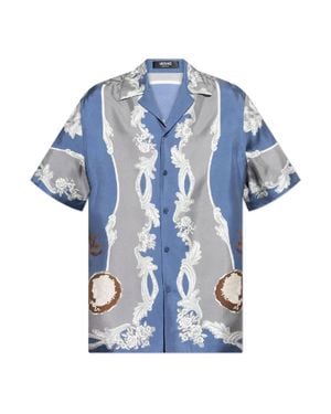Versace Medusa Cameo Print Silk Shirt, Brand Size 48 Us - Blue