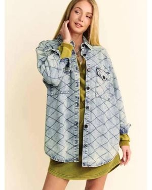 Davi & Dani Quilted Shirt Jacket - Blue