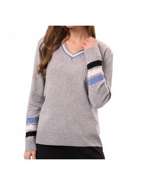 French Kyss Color Block Sleeve V-Neck Top - Gray