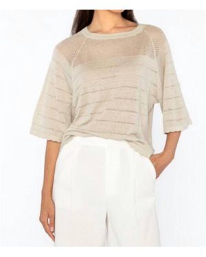Kinross Cashmere Openwork Raglan Crew Neck Top - Natural
