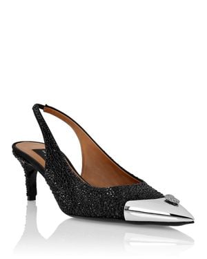 Philipp Plein Satin Slingback Mix Strass - White