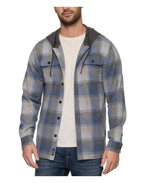 Flag & Anthem Poston Hero Hooded Knit Flannel Shirt Jacket - Blue
