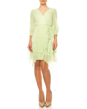 Maison Tara Two-Tier Faux Wrap Print Dress - Yellow