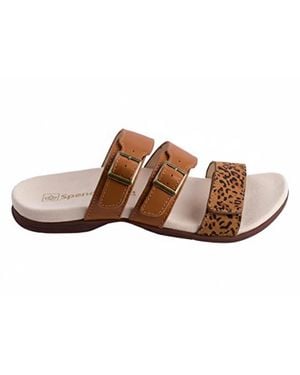 Revitalign Sandals Ussaddle Cheetah Print Open Toe Slide Gal668 - Brown