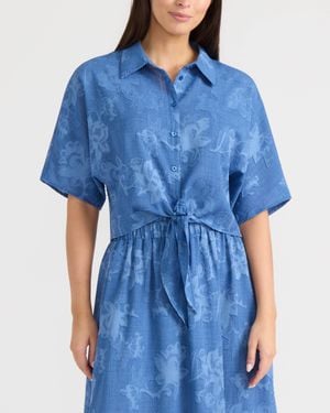 Ellen Tracy Dolman Sleeve Tie Front Shirt - Blue
