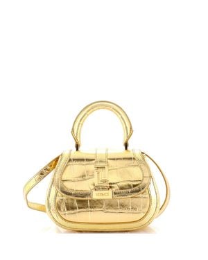 Versace Greca Goddess Top Handle Bag Crocodile Embossed Leather Mini - Metallic