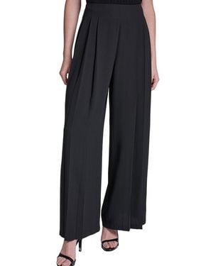 Halston Wide Leg Pleated Pant - Black