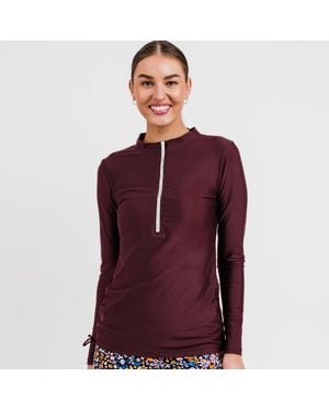 Calypsa Half-Zip Long Sleeve Rash Guard Nora Swim Top - Purple